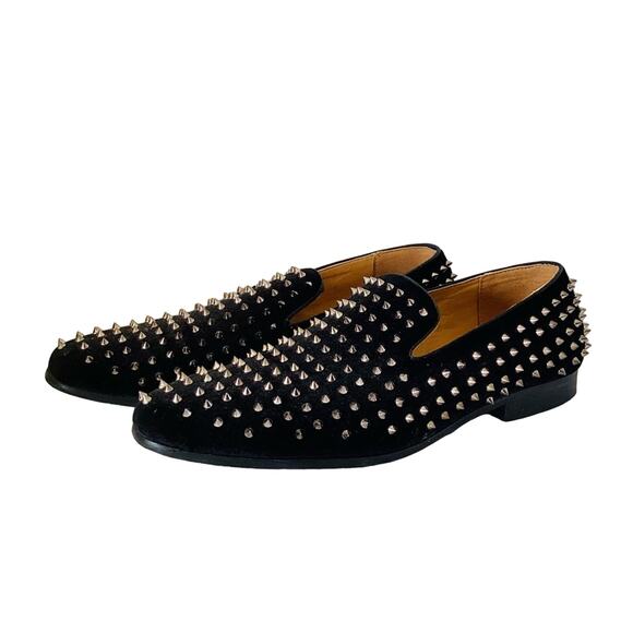 Moretti Black Silver Spike Studded Loafers - Picture 1 of 10